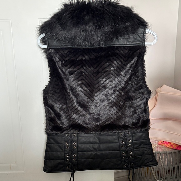 Guess Women's Black Chevron Faux Fur Vest - Picture 2 of 3